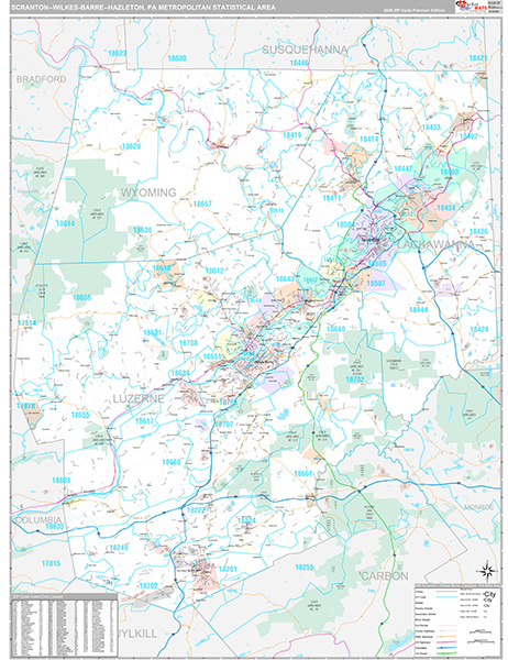Scranton-Wilkes-Barre-Hazleton, PA Metro Area Wall Map